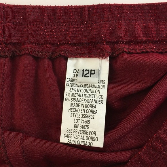 Dani Max Pants Size 12p Red Shimmer Elastic Waist 29 Inseam 1 only of a 3 pc Set - Picture 4 of 11